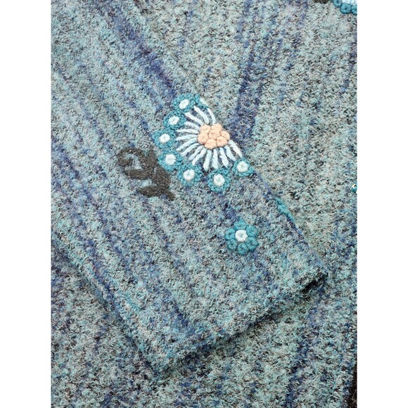 ALK Women's XL NorthStyle Teal Floral Embroidered Tunic Alpaca Blnd Cardigan EUC - Picture 3 of 9